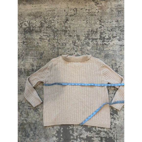 Y2K biege cotton cable knit‎ longsleeve zip up collard sweater cardigan S - Picture 5 of 5